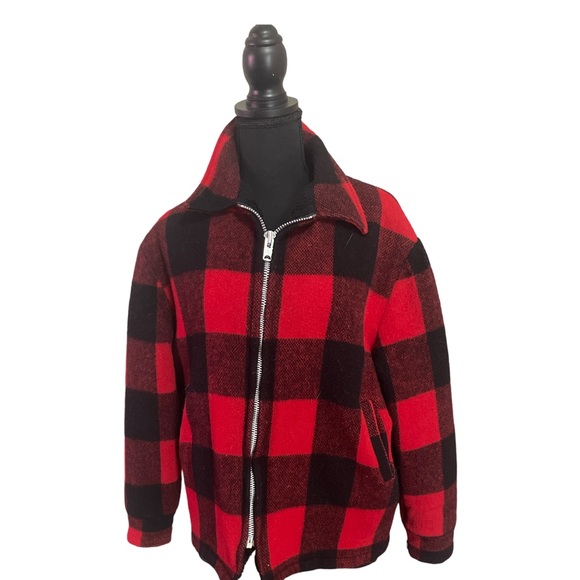 Woolrich Jackets & Blazers - Vintage Woolrich Buffalo Plaid Wool Coat Jacket Black Red Insulated adult sm/md